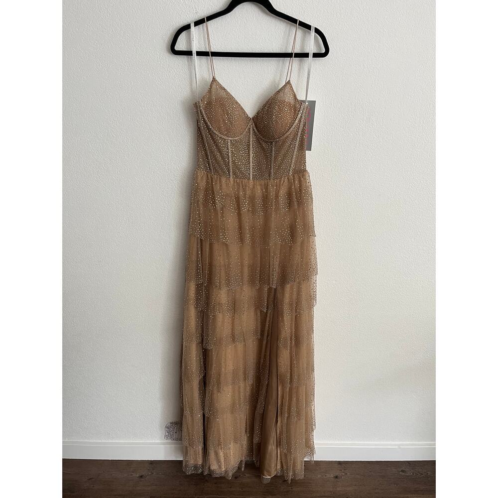 Jovani Rhinestone Corset Mesh Tulle Ruffle Layered Gown NWT - Picture 2 of 8